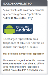 eCOLO Nouvelles, PQ - application Androïd Éco-Énergie à Montréal