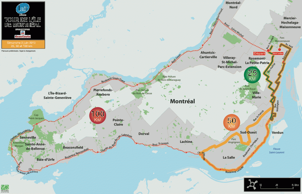 Parcours - trajets Tour de l'ile de Montréal 2013 25-50-100 km