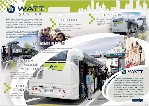 Dépliant projet autobus électrique biberonné WATT ( Wireless Alternative to Trolley Bus)