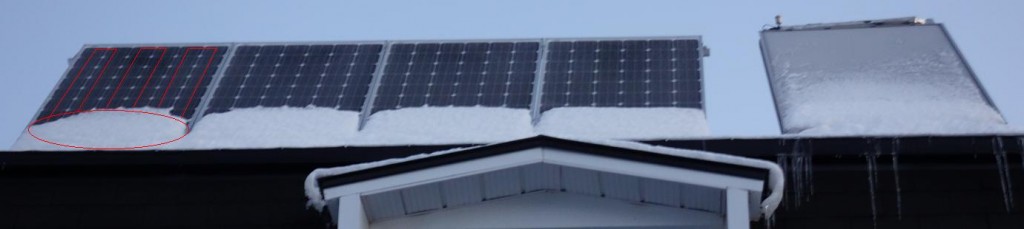 Panneaux solaires, l'hiver,  sous la neige à Montréal ( Québec )