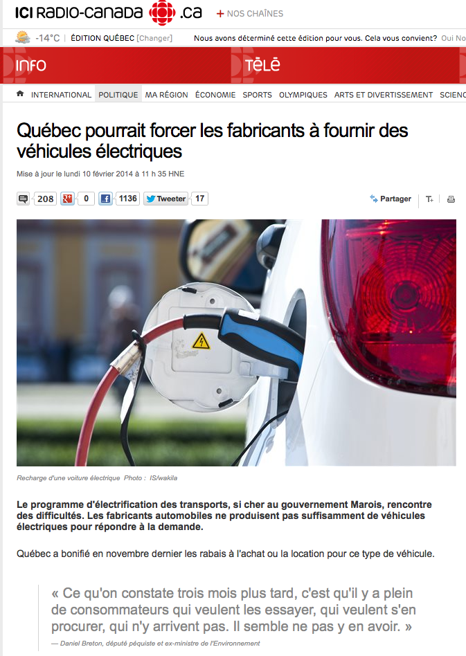 Entrevue Daniel Breton loi zéro émission véhicules électrique au Québec