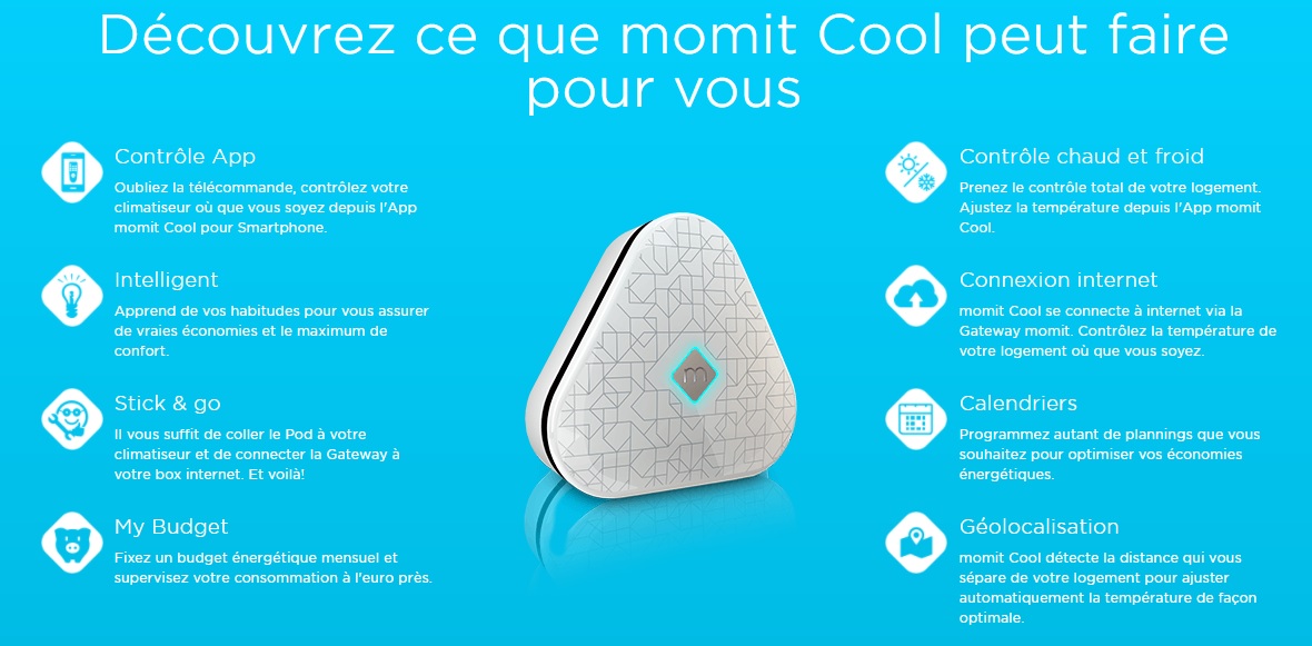 Fonctions controle internet thermopompe climatiseur Momit Cool