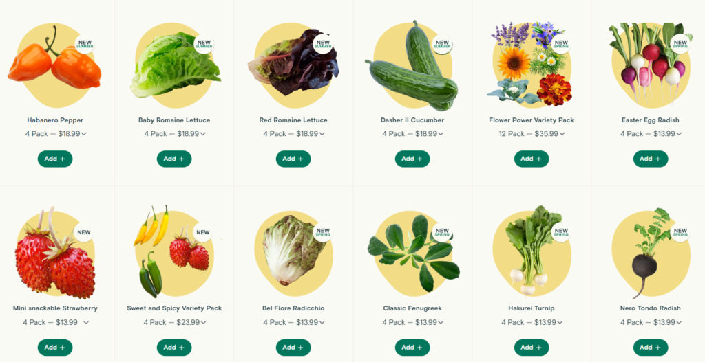Les 75 variétés de semence vendues par Rise Gardens pour son système de culture hydroponique